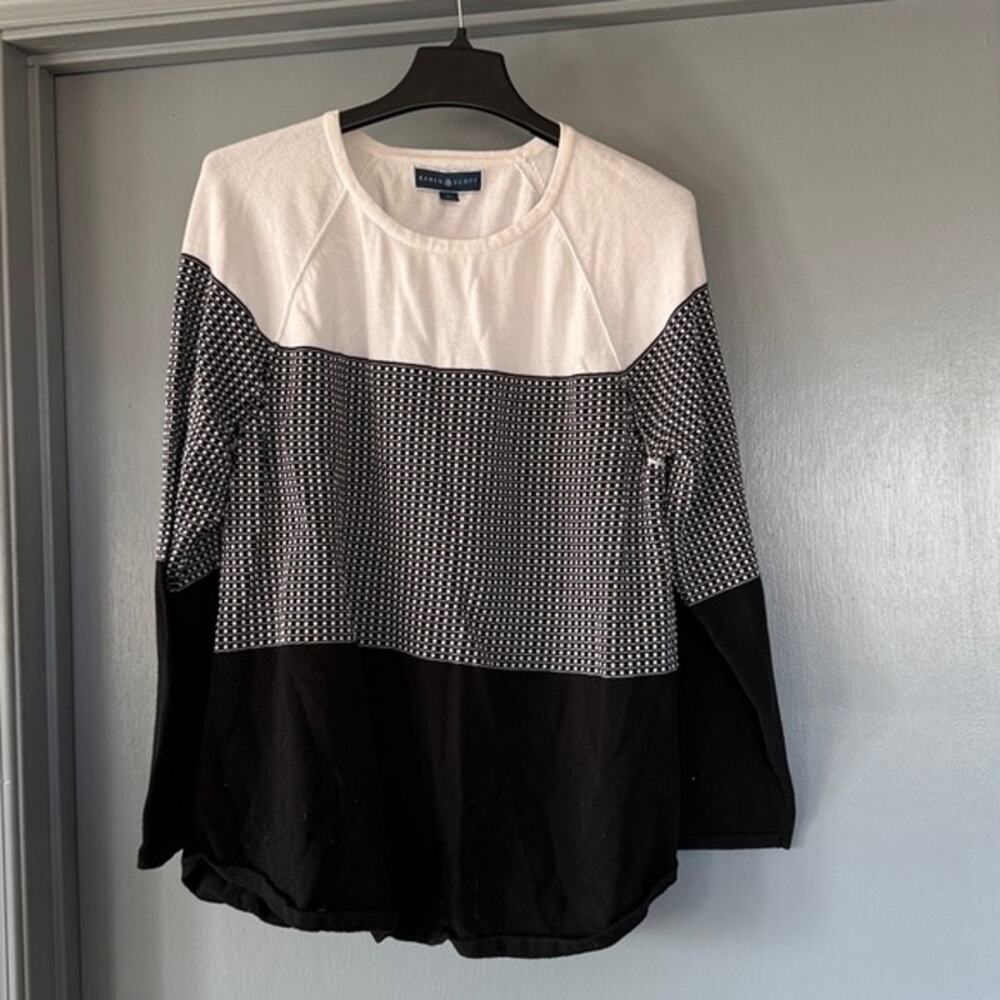 Karen Scott Black White Color Block Cotton Long Sleeve Sweater sz XL